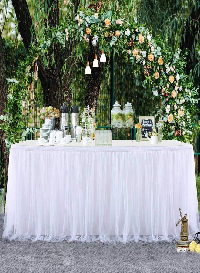 Suppromo 9ft White Table Skirt Tulle Tutu Table Skirt for Rectangle Tables White Ruffle Table Cloth for Wedding Bridal Shower Baby Shower Baptism Birthday Party Banquet Decoration(L9(ft) H 30in) - Image 5